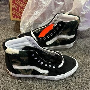 Vans Sk8-Hi Sherpa Camo sneaker in black with a fleece texture
